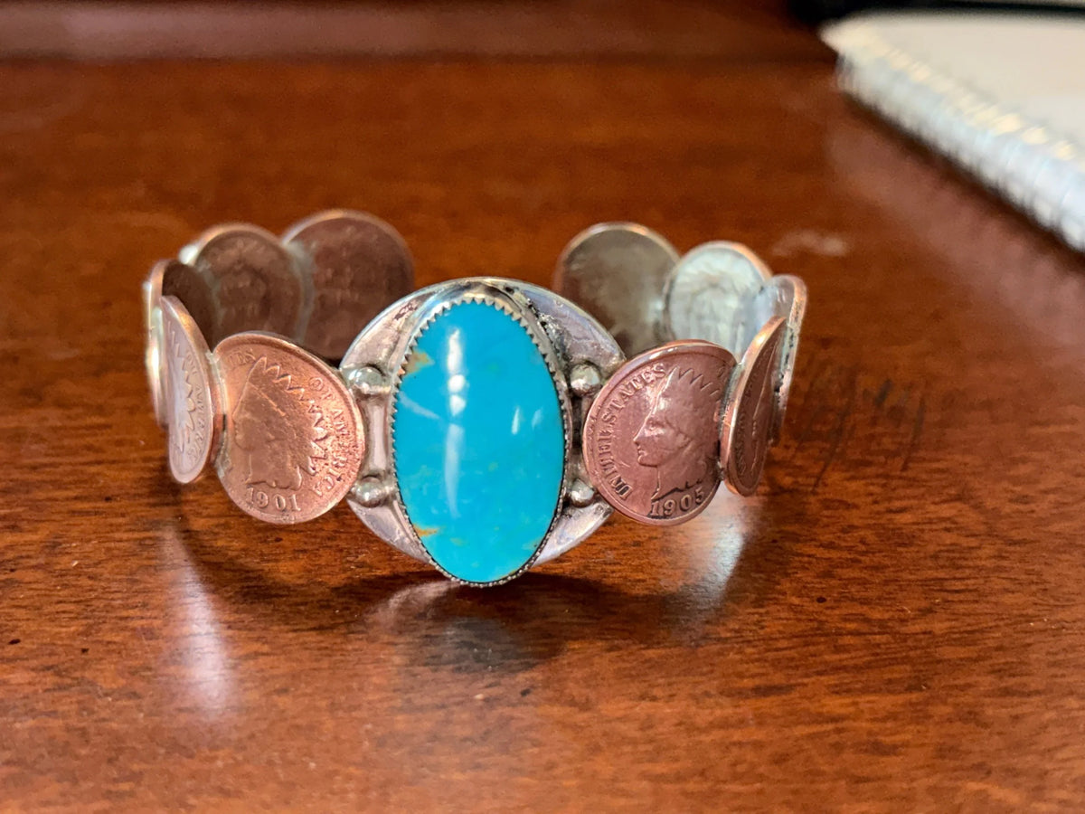 Kingman Indian Head Penny Cuff size 7.5”