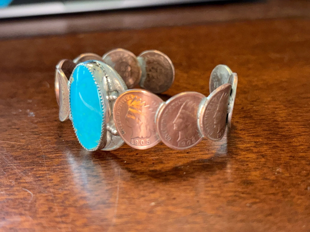 Kingman Indian Head Penny Cuff size 7.5”