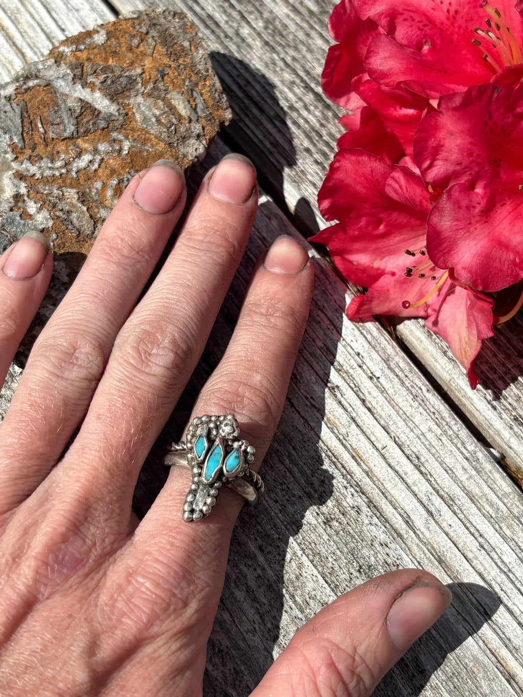 Cactus Inspired Kingan Turquoise Ring Size 8