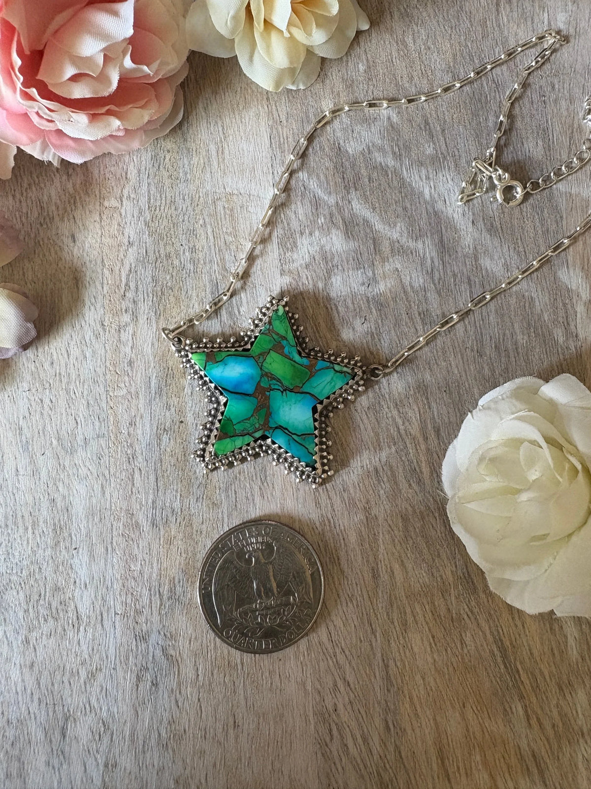 Peacock Dahlia Star Necklace 16”