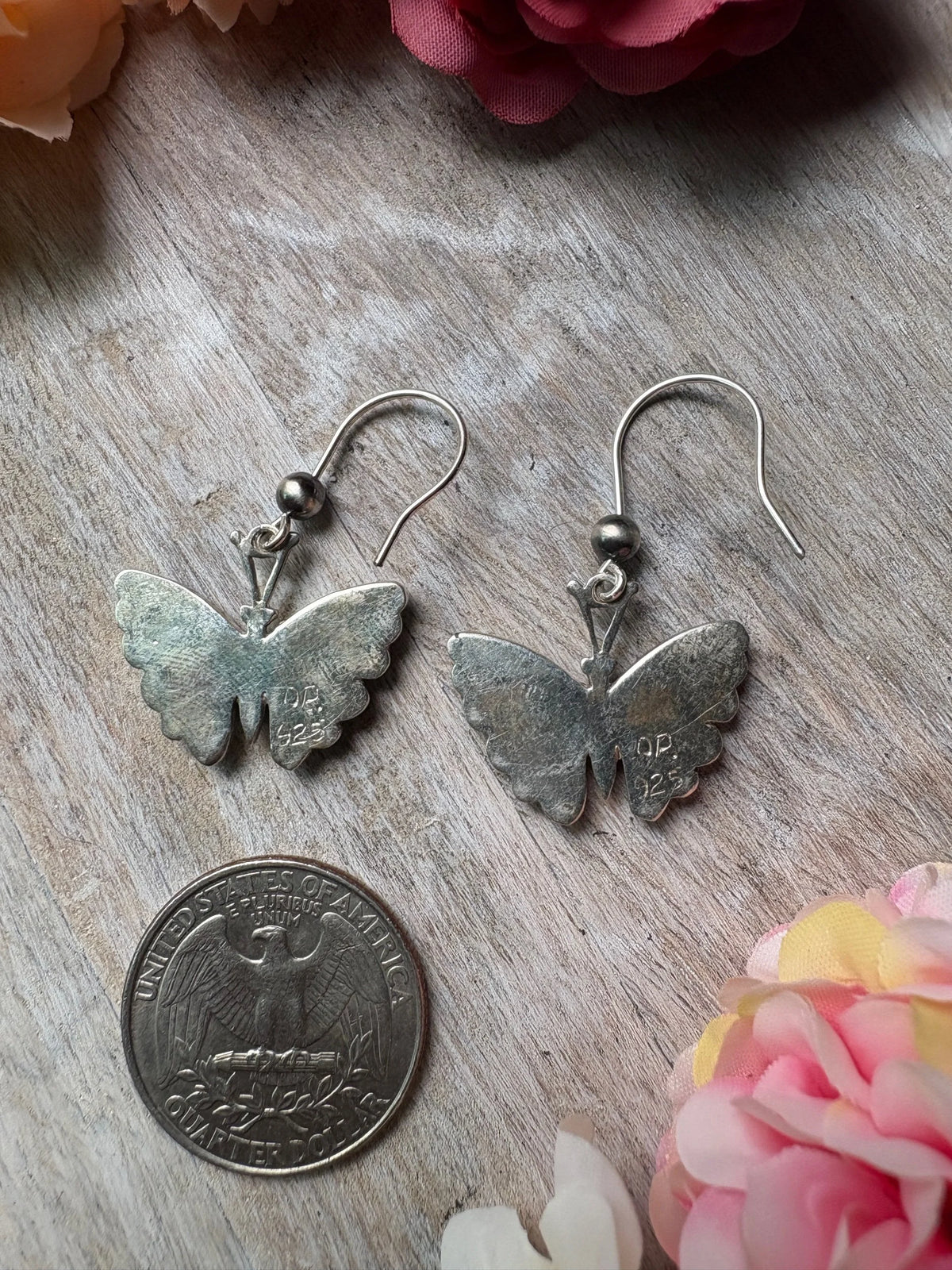 Onyx opal inlay butterfly earrings