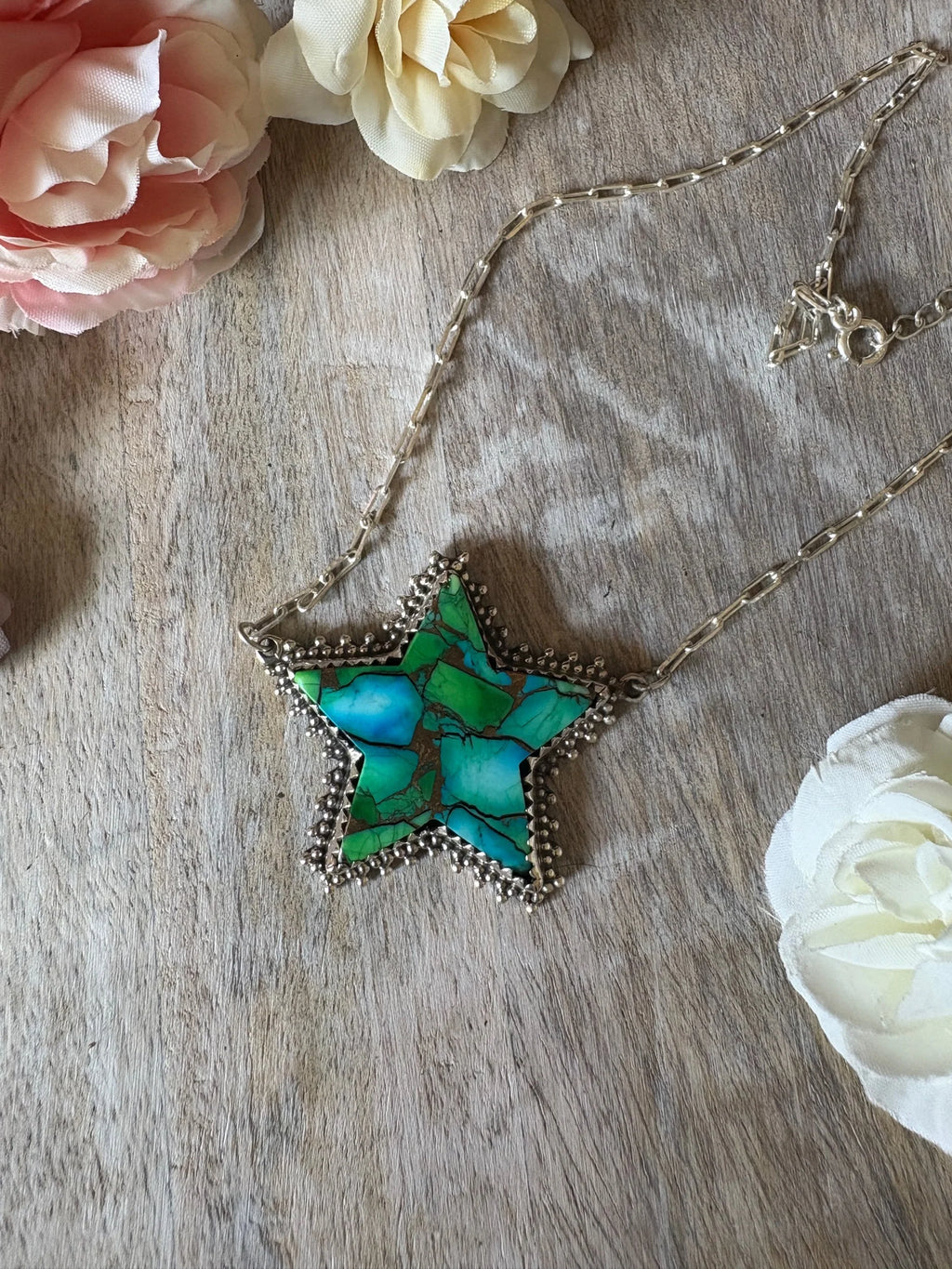 Peacock Dahlia Star Necklace 16”
