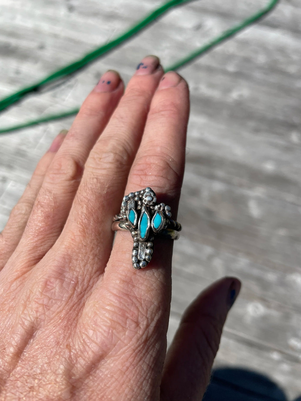 Cactus Inspired Kingan Turquoise Ring Size 8