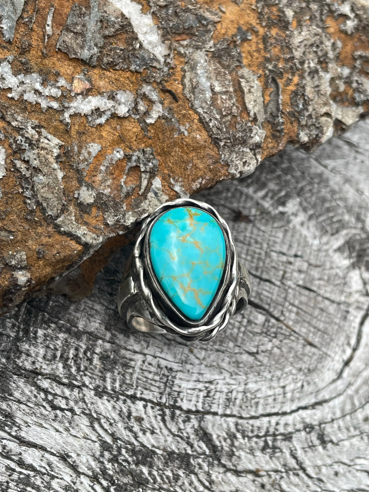 Kingman Turquoise Sterling Silver Statement Ring Size 7