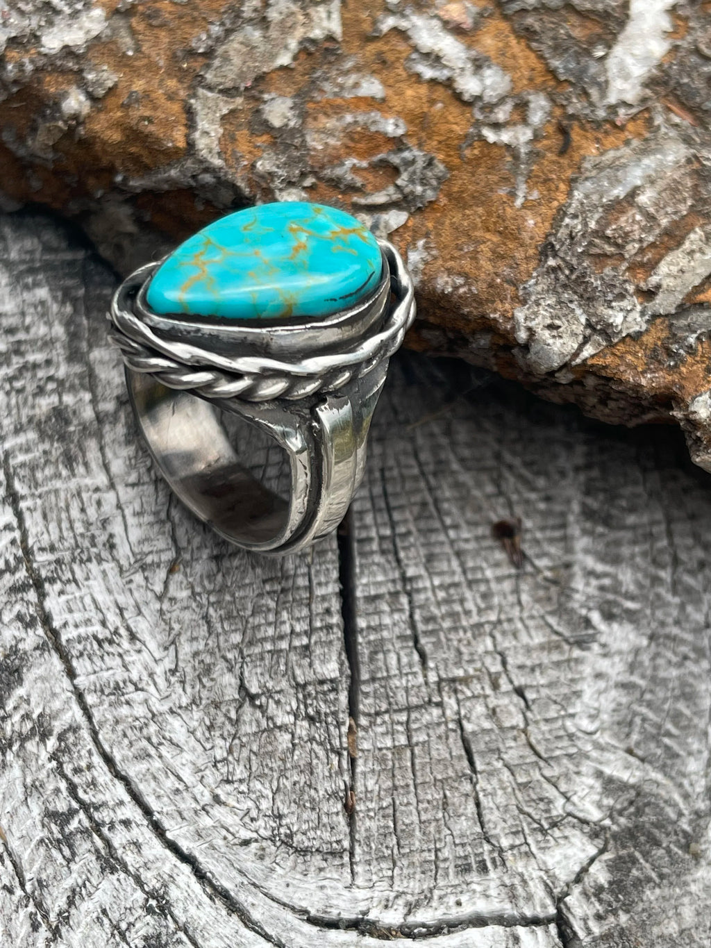 Kingman Turquoise Sterling Silver Statement Ring Size 7