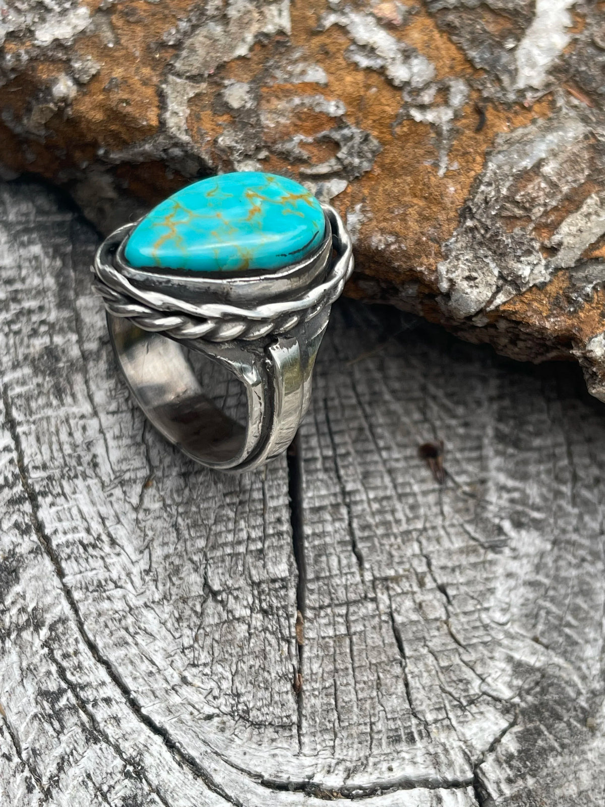 Kingman Turquoise Sterling Silver Statement Ring Size 7