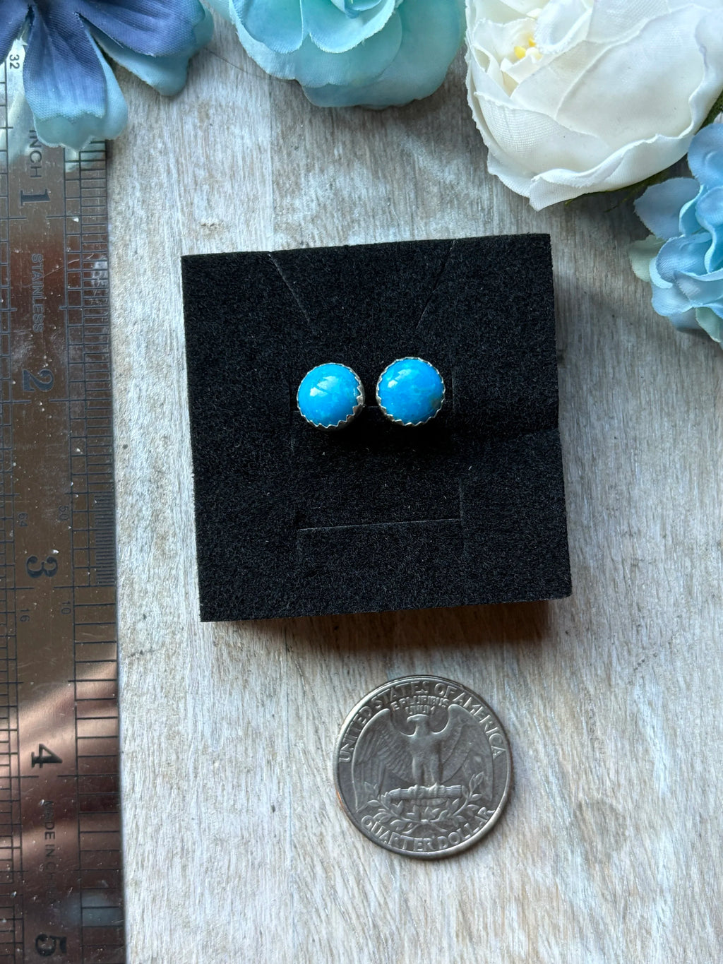 Kingman Turquoise Stud Earrings 8mm