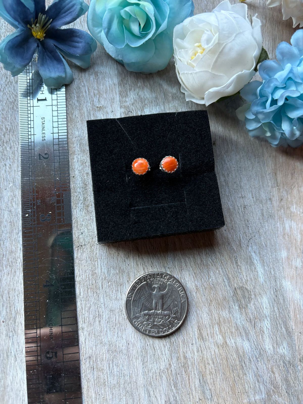 Orange Spiny Stud Earrings 6mm