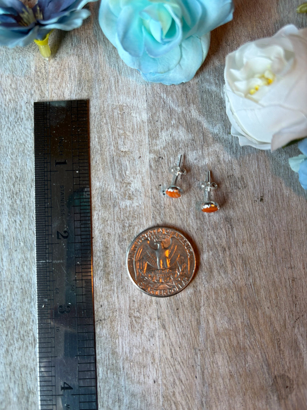 Orange Spiny Stud Earrings 6mm