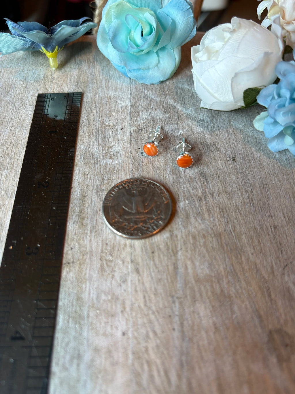 Orange Spiny Stud Earrings 6mm