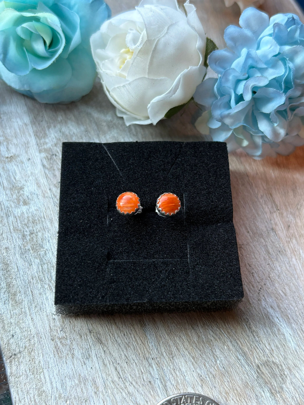 Orange Spiny Stud Earrings 6mm